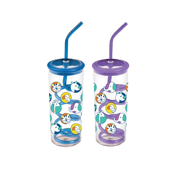 TWISTY STRAW CUP STACKING ANIMALS PRINT